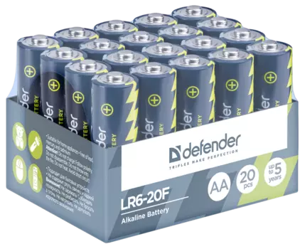 Батарея Defender Alkaline, AA (LR6-20F), 1.5V, 20шт. (56014)