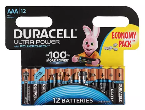 Батарея Duracell Ultra LR03-12BL MX2400, AAA, 1.5V, 12шт