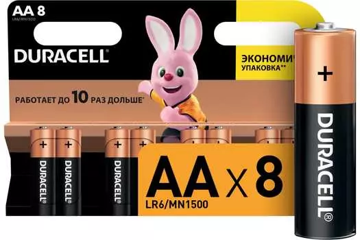 Батарея Duracell Xtralife, AA (LR6), 1.5V, 8 шт. (67782)