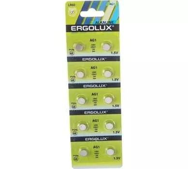 Батарея Ergolux 14321, AG1, 364, LR621, 1.5V, 10 шт. (14312)
