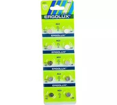 Батарея Ergolux 14321, AG3/LR736/LR41/392A/192, 1.5V, 10 шт. (14314)