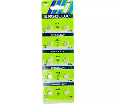 Батарейка Ergolux 14321, AG4/LR626/LR66/377A/177, 1.5V, 10 шт. (14315)