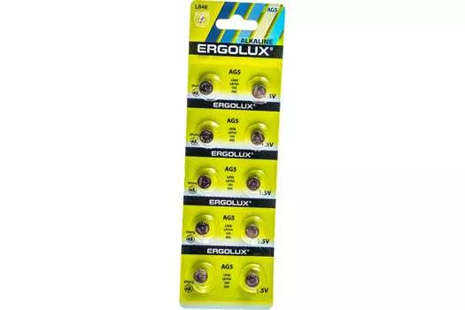 Батарея Ergolux 14321, AG5,393,LR754,LR48, 1.5V, 10 шт. (14316)