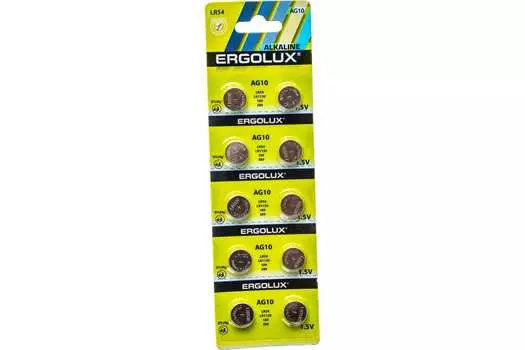 Батарейка Ergolux AG10/LR1130/LR54/389A/189, 1.5V, 10 шт. (14321)