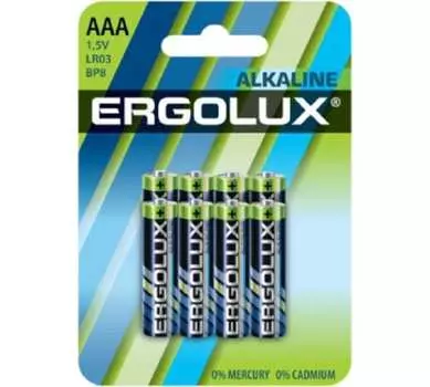 Батарейка Ergolux Alkaline, AAA (LR03), 1.5V, 8 шт. (14814)