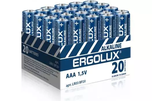 Батарейка Ergolux Alkaline, AAA (LR03/24А), 1.5V, 20 шт. (14674)