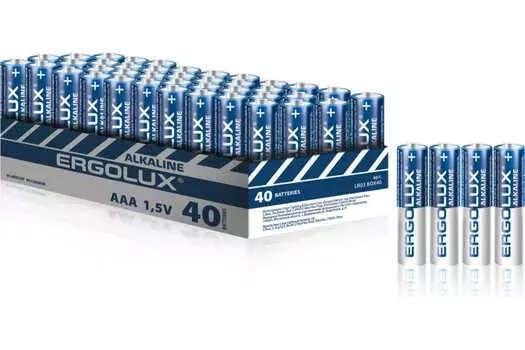 Батарейка Ergolux Alkaline, AAA (LR03/24А), 1.5V, 40 шт. (14672)