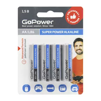 Батарейка GoPower AA (LR06/15А), 1.5V, 4 шт. (00-00015601)
