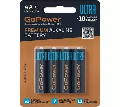 Батарейка GoPower Ultra, AA (LR6), 1.5V, 4 шт. (00-00026394)