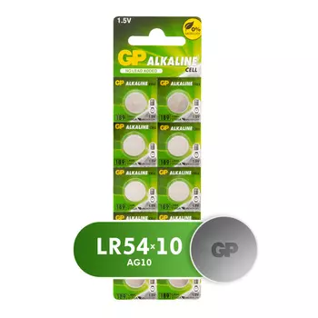 Батарейка GP 189A, LR54/AG10/LR1130/G10/189/GP89A/389/SR1130W, 1.5V, 10 шт. (189FRA-2C10250/5000)