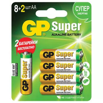 Батарея GP Super Alkaline, AA (LR06/15А), 1.5V, 10шт. (15A8/2-CR10)