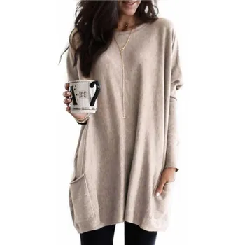 Spring and Autumn Bat Sleeve T-Shirt Women s Bottom Shirt New Casual Crew Neck Pocket Long Sleeve Top S