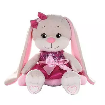 Jack&amp;Lin Мягкая игрушка "Зайка в розовом платьице с пайетками и мехом", 20 см