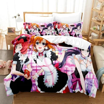 3D-мультфильмы LoveLive! Проект «Школьный идол» Комплекты постельного белья Пододеяльник с наволочкой Твин Полный комплект постельного белья Queen King Постельное белье EU Single 135x200cm