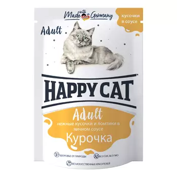 HAPPY CAT Корм влаж.курочка кусочки и ломтики в соусе д/кошек пауч 100г (R)