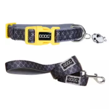 DOOG Ошейник и поводок для собак "Odie", серо - желтый, S, 23-34см/120х1.5см, КОМПЛЕКТ
