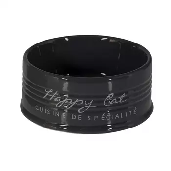 DUVO+ Миска для животных керамическая, "Happy Cat", чёрная, 10.5см/300мл (Бельгия)!