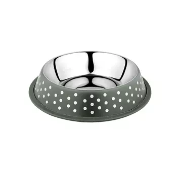 DUVO+ Миска для животных металлическая, нескользящая "Деко", зелёная в белый горох, 1000мл (Бельгия)