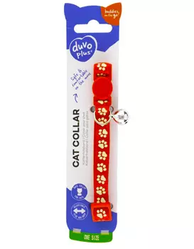 DUVO+ Ошейник для кошек нейлоновый "Белые лапки", красный, 20-30см/10мм (Бельгия)