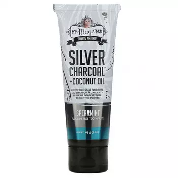 My Magic Mud, Silver Charcoal + Coconut Oil, отбеливание зубов, зубная паста без фтора, мята, 113 г (4 унции)
