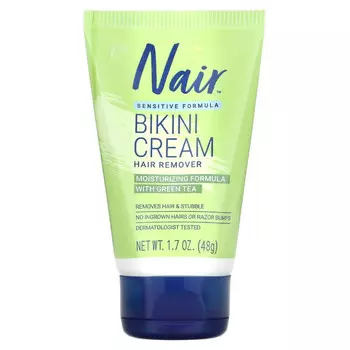 Nair, Средство для эпиляции, крем для бикини, формула для чувствительной кожи, с зеленым чаем, 48 г