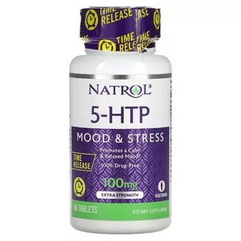 Natrol, 5-гидрокситриптофан, медленное высвобождение, с повышенной силой действия, 100 мг, 45 таблеток