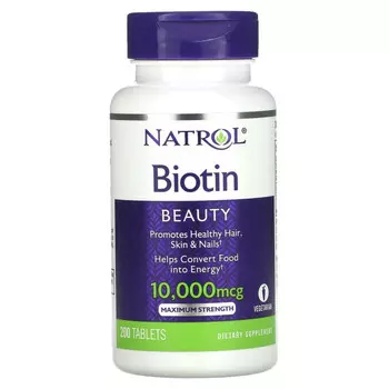 Natrol, биотин, максимальная сила действия, 10 000 мкг, 200 таблеток