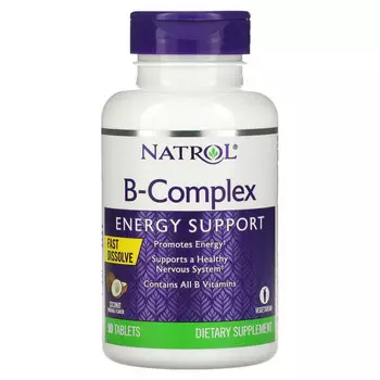 Natrol, Комплекс витаминов группы B, быстрорастворимые, натуральный кокосовый вкус, 90 таблеток