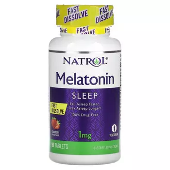 Natrol, Мелатонин, быстрорастворимый, клубника, 1 мг, 90 таблеток