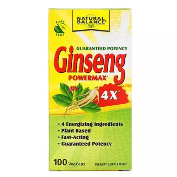 Natural Balance, Ginseng PowerMax 4X, 100 растительных капсул