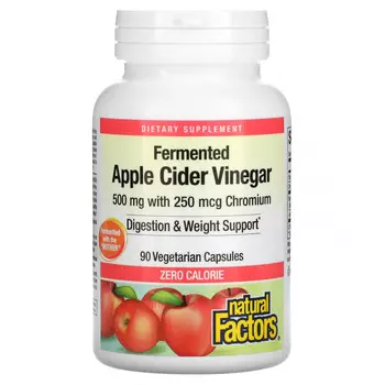 Natural Factors, Ферментированный яблочный уксус, 500 мг, 90 вегетарианских капсул