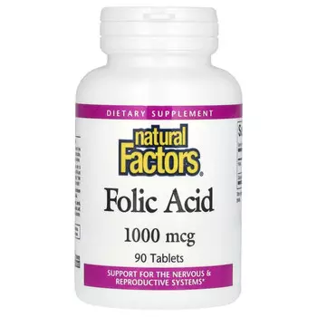 Natural Factors, фолиевая кислота, 1000 мкг, 90 таблеток