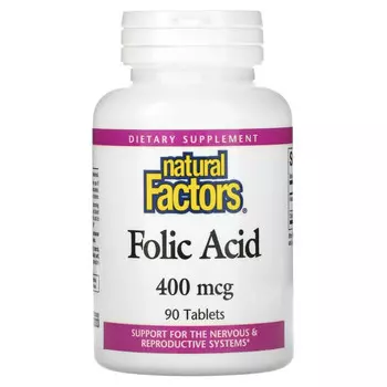 Natural Factors, Фолиевая кислота, 400 мкг, 90 таблеток