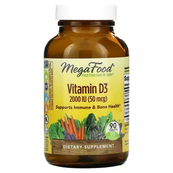 MegaFood, витамин D3, 2000 МЕ, 90 таблеток
