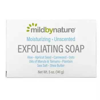 Mild By Nature, отшелушивающее мыло, с маслами марулы, таману и ши, без запаха, 141 г (5 унций)