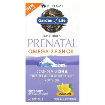 Minami Nutrition, Supercritical Prenatal, рыбий жир омега-3 со вкусом лимона, 60 мягких желатиновых капсул