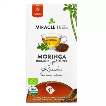 Miracle Tree, Moringa Organic Superfood Tea, ройбуш, без кофеина, 25 чайных пакетиков, 37,5 г (1,32 унции)