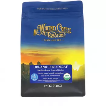 Mt. Whitney Coffee Roasters, Organic Peru Decaf, молотый кофе, средней обжарки, 340 г (12 унций)