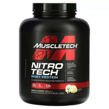 Muscletech, Nitro Tech, основной источник пептидов и изолята сывороточного белка со вкусом ванили, 1,81 кг (4 фунта)