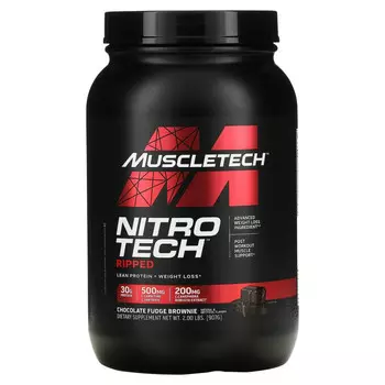 Muscletech, Nitro Tech Ripped, чистый протеин + формула для похудения, со вкусом брауни с шоколадной помадкой, 907 г (2 фунта)