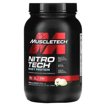 Muscletech, Nitro Tech, сывороточный изолят + смесь для роста сухой мышечной массы, ванильный вкус, 907 г (2 фунта)