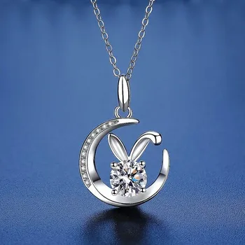D Цвет 0,5CT Лунный Кролик Муассанит Бриллиантовое Ожерелье Для Женщин Стерлингового Серебра 925 пробы Кролик Цепь Симпатичные Ювелирные Изделия Подарки
