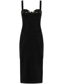 Versace Jeans Couture джинсовое платье миди с поясом, черный