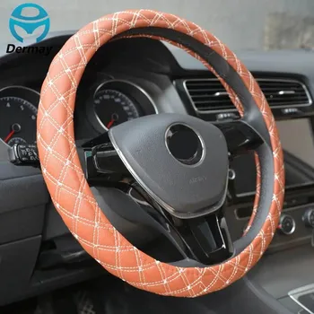 DERMAY 5 цветов автомобильный чехол на руль из искусственной кожи Универсальный размер M для руля 14-15 дюймов 95% противоскользящий автомобильный чехол на четыре сезона чёрный