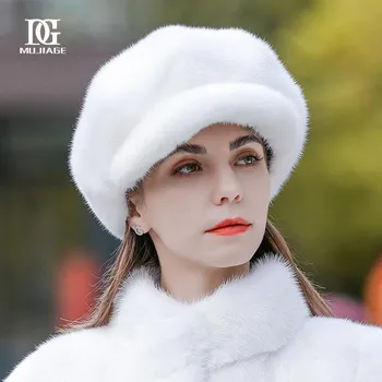 Норковая шапка для женщин осенью и зимой Корейский модный берет с утиным языком для тепла зимой M56-58cm чёрный
