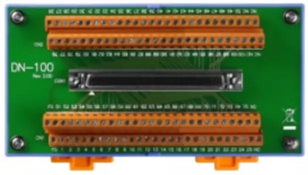 Плата ICP DAS DN-100-CA CR I/O Connector Block (Pitch= 381 mm) with DIN-Rail Mounting and 100-pin SCSI II female
