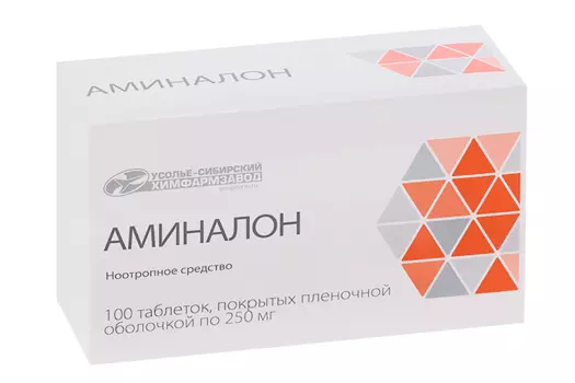 Аминалон 250 мг, 100 шт, таблетки покрытые пленочной оболочкой