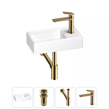 Раковина Wellsee WC Area 202010465 40х22 с донным клапаном, сифоном и смесителем (цвет набора золото)