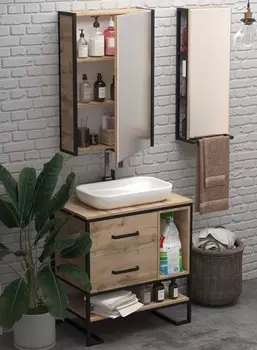 Шкаф-пенал 1MarKa Grunge Loft 35П сквозной, дуб вотан/ зеркало Ц0000007985