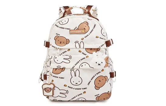 Miffy Рюкзак из полиэстера большого размера для женщин цвета экрю/черный